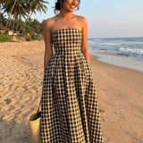 BROWN CHECKERED DRESS