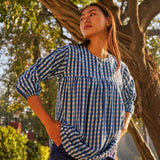 BLUE CHECKERED SHORT  KURTI