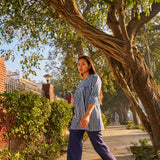 BLUE CHECKERED SHORT  KURTI