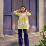 YELLOW CHECKERED SHORT KURTA