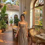 BROWN CHECKERED DRESS