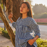 BLUE CHECKERED SHORT  KURTI