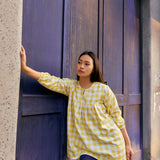 YELLOW CHECKERED SHORT KURTA
