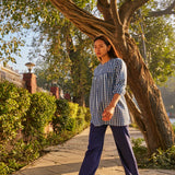 BLUE CHECKERED SHORT  KURTI