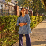 BLUE CHECKERED SHORT  KURTI