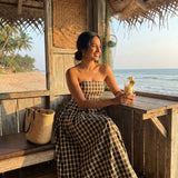 BROWN CHECKERED DRESS